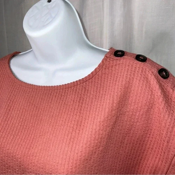 Madewell Ribbed Thick Knit Button Shoulder Pink Top Size Small EUC - Picture 2 of 5